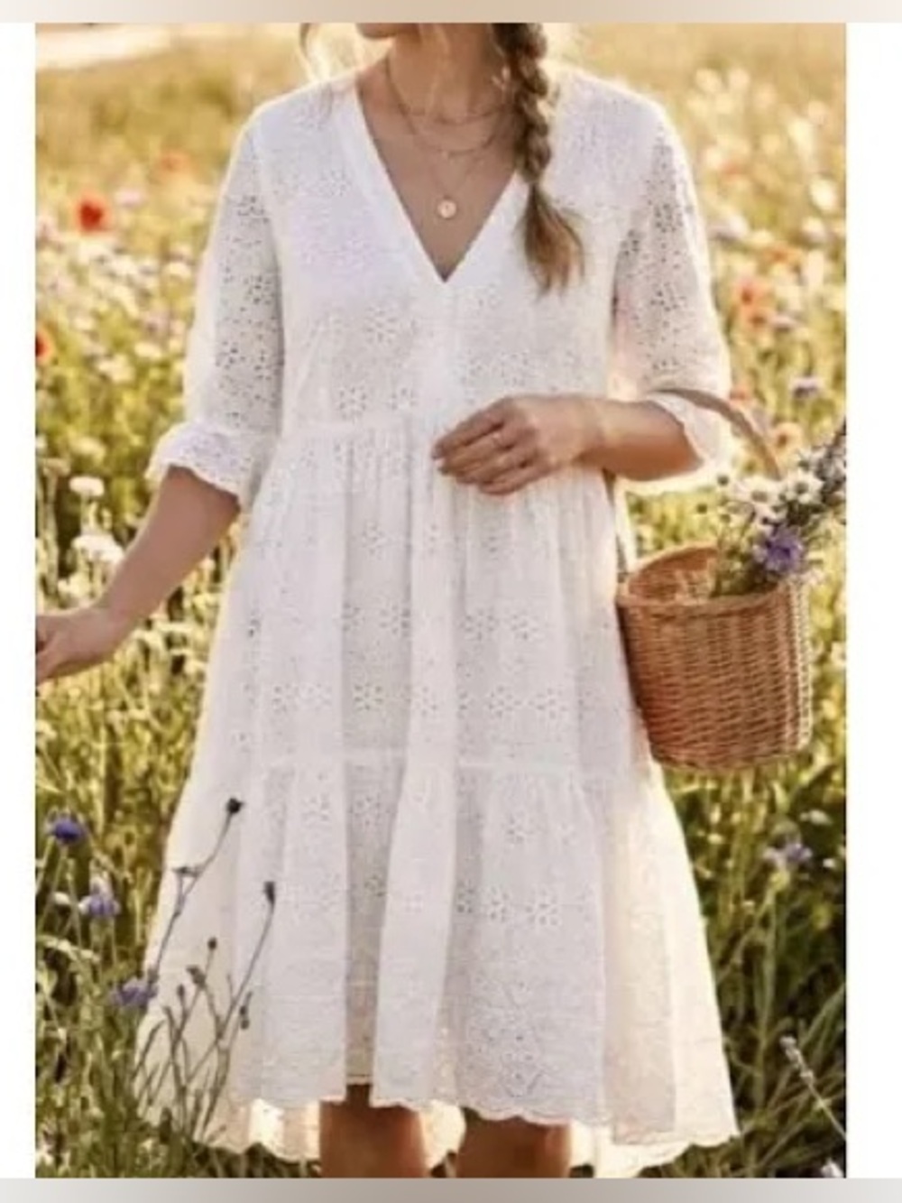 Sundance Jasmine White Eyelet Tiered Dress Cotton Size PM Western Boho Bride